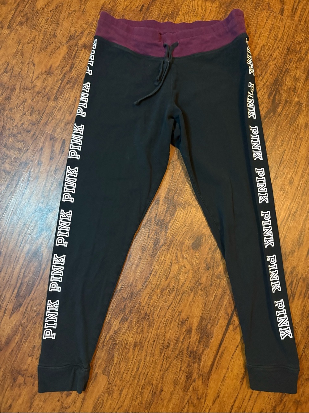 PINK Victoria's Secret Black Jogger Leggings with Plum Waistband